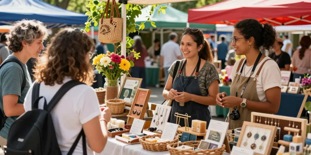Artisanal market displaying unique Produits from local vendors with vibrant atmosphere.